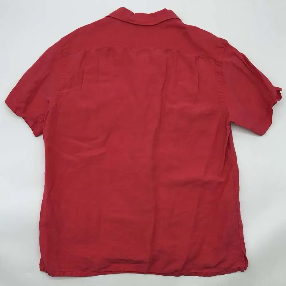 Polo Ralph Lauren Size Large Red Linen Silk Blend Short Sleeve Button Up Shirt